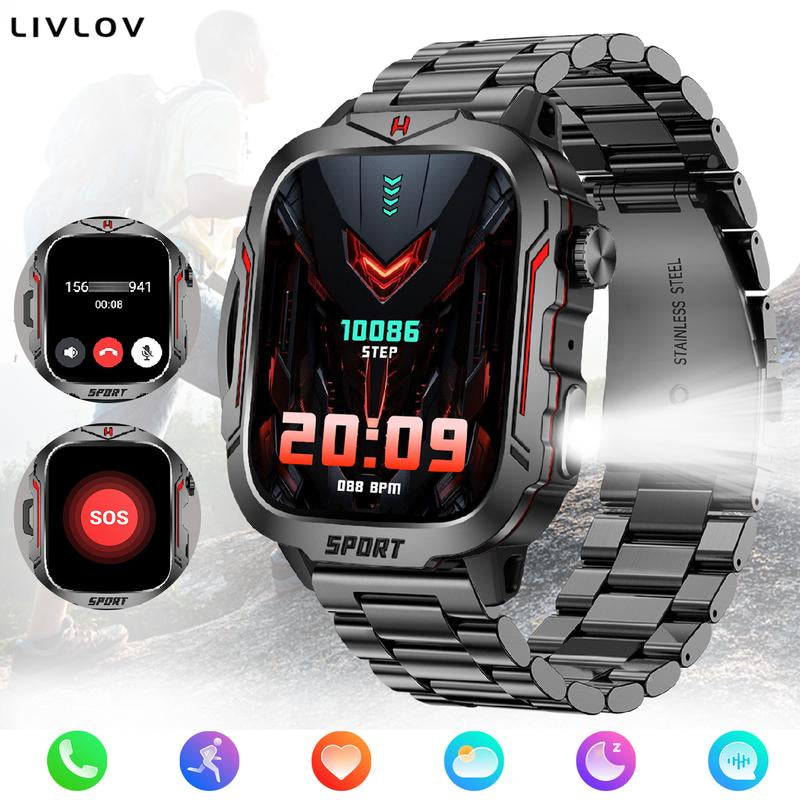 Fitness Tracker Smart Watch with Exercise Pace for Iphone Android, 1.96'' HD Screen Multifunctional Smartwatch with LED Flashlight, Fashionable IP68 Waterproof Sport Wearable Devices for Men & Women