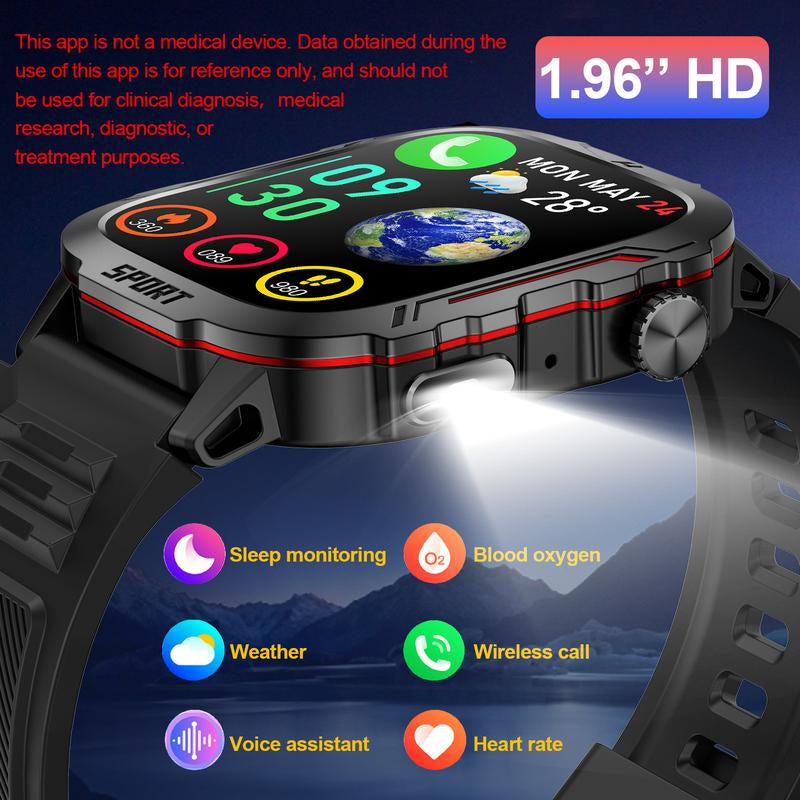 Fitness Tracker Smart Watch with Exercise Pace for Iphone Android, 1.96'' HD Screen Multifunctional Smartwatch with LED Flashlight, Fashionable IP68 Waterproof Sport Wearable Devices for Men & Women