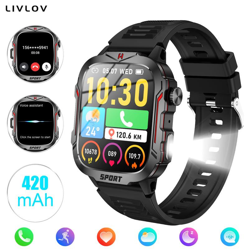 Fitness Tracker Smart Watch with Exercise Pace for Iphone Android, 1.96'' HD Screen Multifunctional Smartwatch with LED Flashlight, Fashionable IP68 Waterproof Sport Wearable Devices for Men & Women