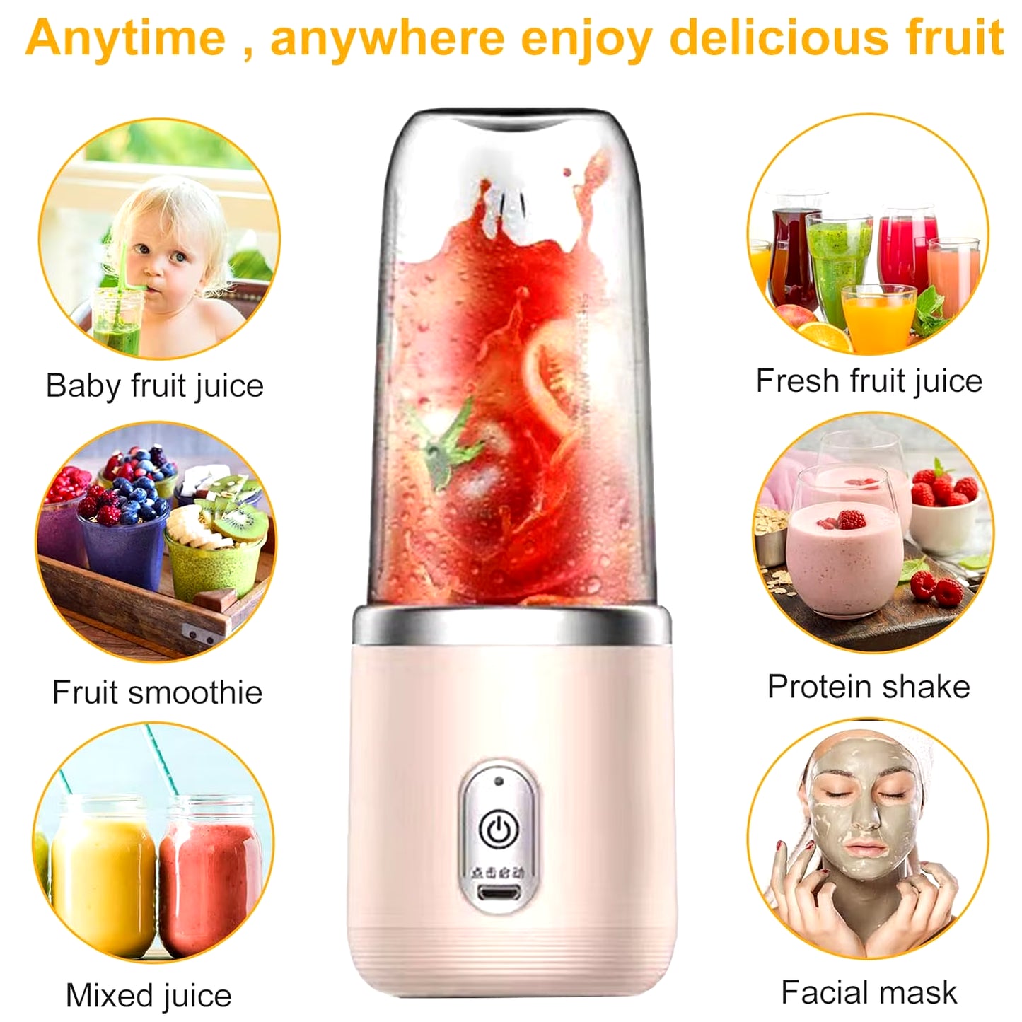 Portable Blender Mini Juice Blender Personal Blender Cup Rechargeable Fruit Juicer Mixer Blender with 6 Blades Fruit Mixers